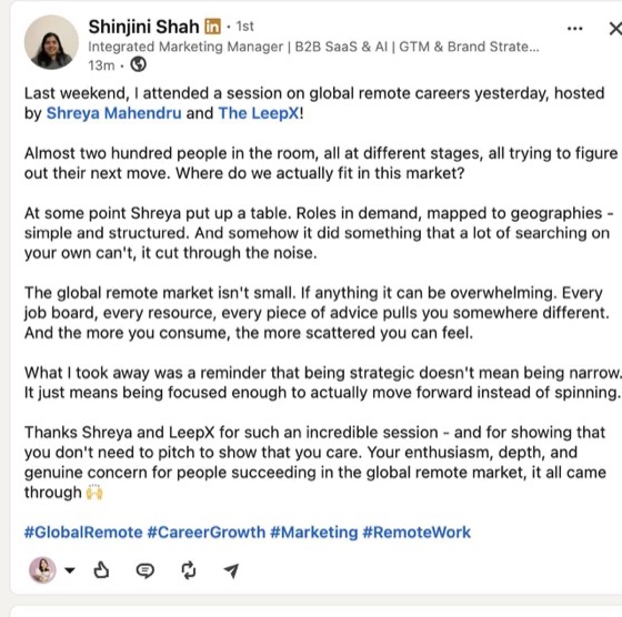 LinkedIn post or message about the session