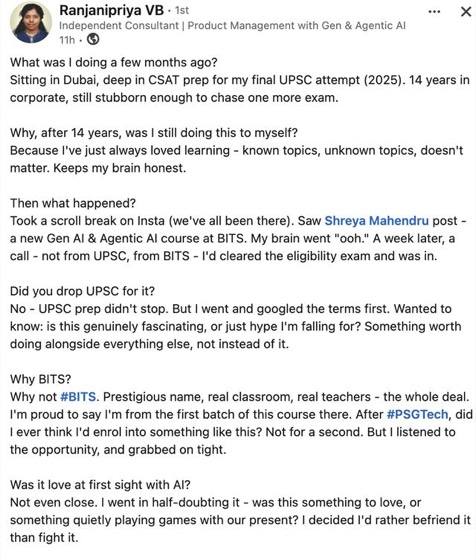 LinkedIn post or message about the session