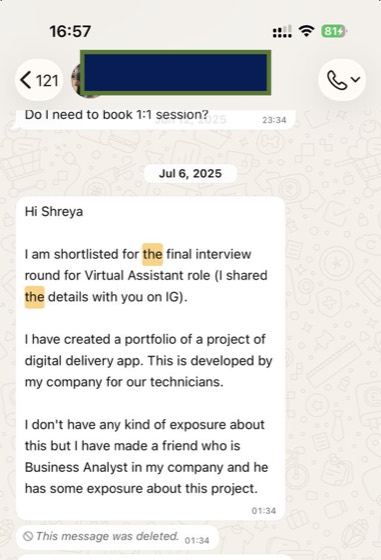 LinkedIn post or message about the session