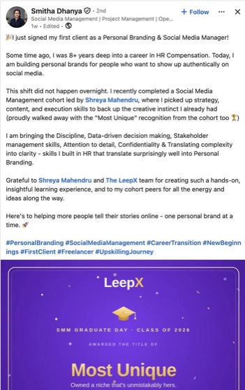 LinkedIn post or message about the session