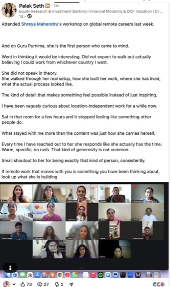 LinkedIn post or message about the session