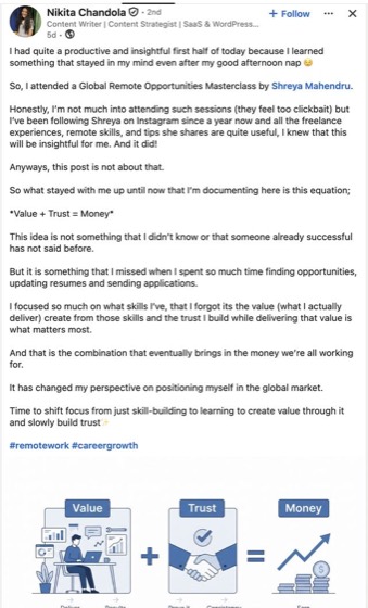 LinkedIn post or message about the session