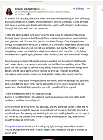 LinkedIn post or message about the session